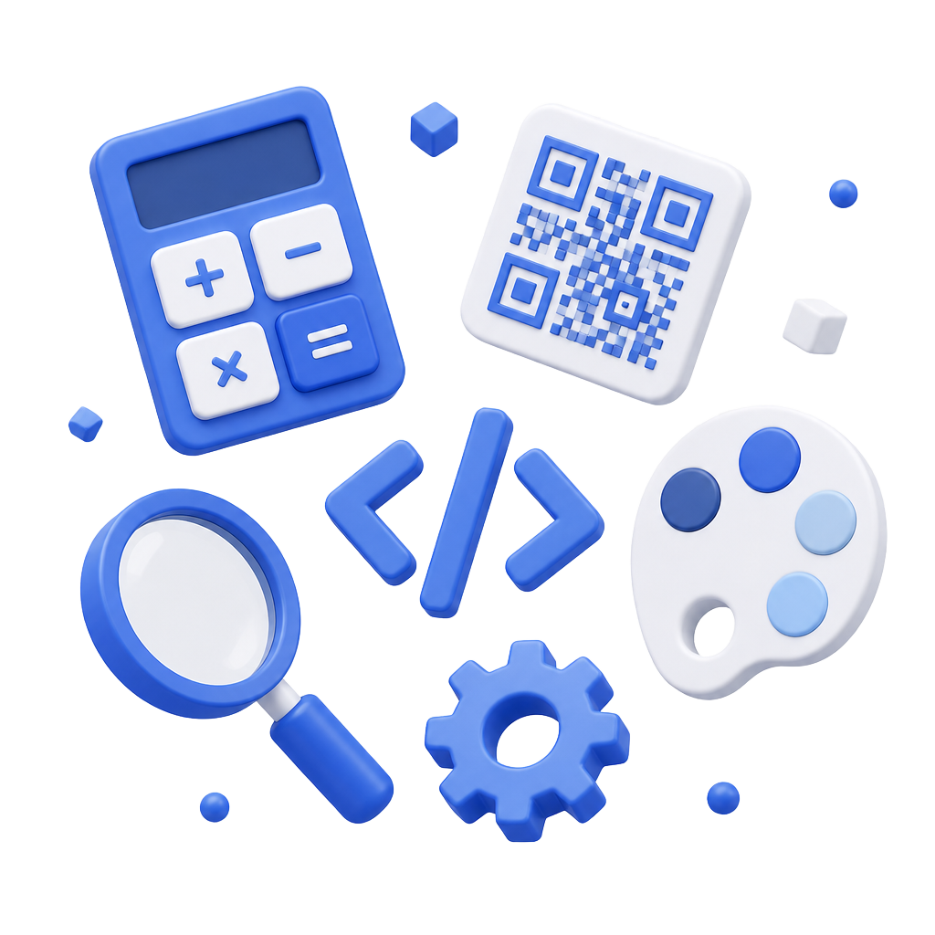 Illustratie van online tools: rekenmachine, QR-code, code en design